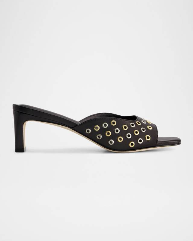 Grommet Leather Slide Mule Sandals